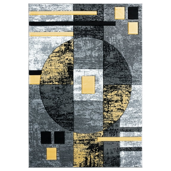 Designer Home Swan Area Rug 2050 10112 Epsilon Yellow Rings Blocks 5' 3" x 7' 6" Rectangle