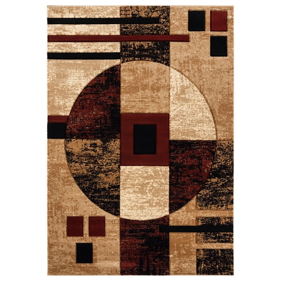 Designer Home Swan Area Rug 2050 10134 Epsilon Burgundy Circles Lines 7' 10" x 10' 6" Rectangle