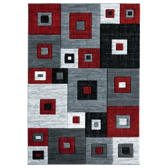 Designer Home Swan Area Rug 2050 10230 Cicero Red Blocks Cubes 2' 7" x 4' 2" Rectangle