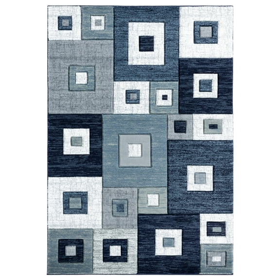 Designer Home Swan Area Rug 2050 10264 Cicero Navy Squares Blocks 2' 7" x  4' 2" Rectangle