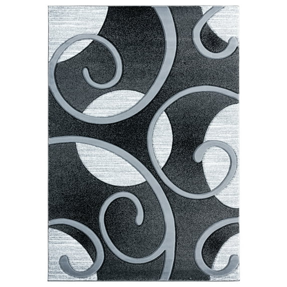 Designer Home Swan Area Rug 2050 10372 Riley Grey Curves Rings 7' 10 x 7' 10" Round