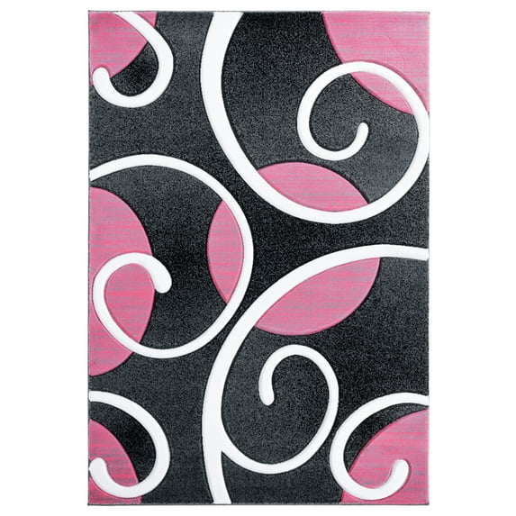 Designer Home Swan Area Rug 2050 10386 Riley Pink Curls Loops 7' 10" x 10' 6" Rectangle