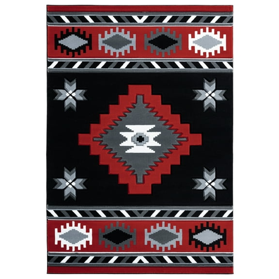 Designer Home Swan Area Rug 2050 10430 Caliente Red Medallions Angled 2' 7" x 4' 2" Rectangle