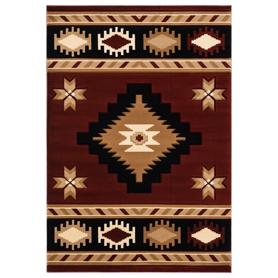 Designer Home Swan Area Rug 2050 10434 Caliente Burgundy Jagged Lines 2' 7" x 7' 4" Rectangle