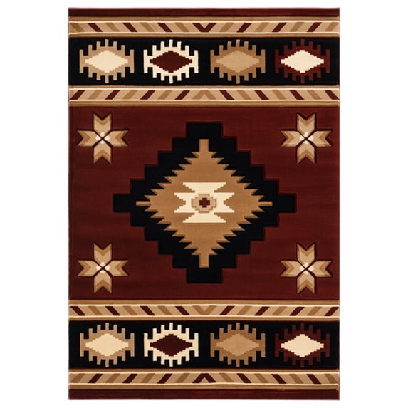 Designer Home Swan Area Rug 2050 10434 Caliente Burgundy Jagged Lines 5' 3" x 7' 6" Rectangle