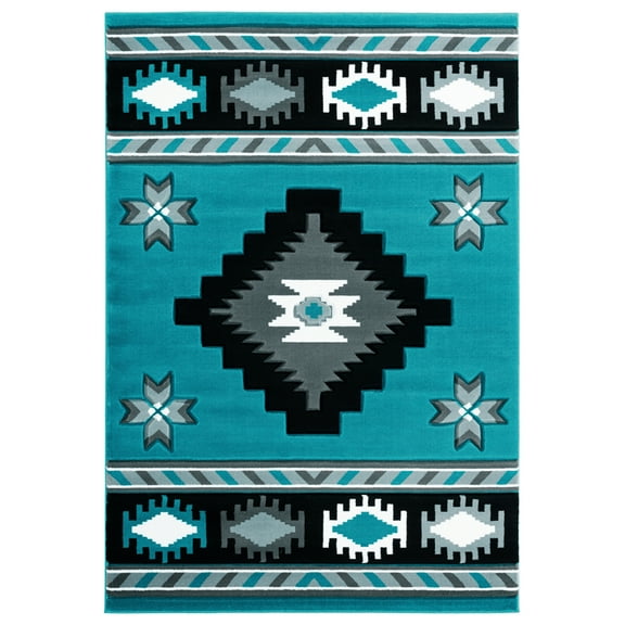 Designer Home Swan Area Rug 2050 10469 Caliente Turquoise Pointed Medallions 5' 3" x 7' 6" Rectangle