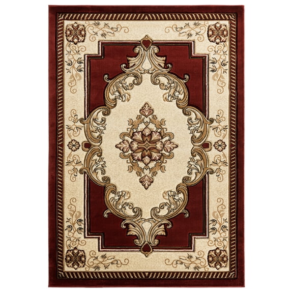 Designer Home Swan Area Rug 2050 10534 Fallon Burgundy Medallion Curls 2' 7" x 7' 4" Rectangle