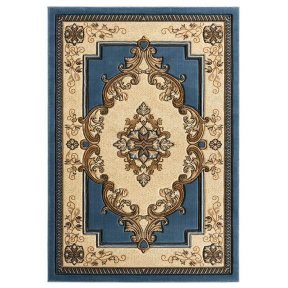 Designer Home Swan Area Rug 2050 10560 Fallon Blue Curls Petals 7' 10 x 7' 10" Round