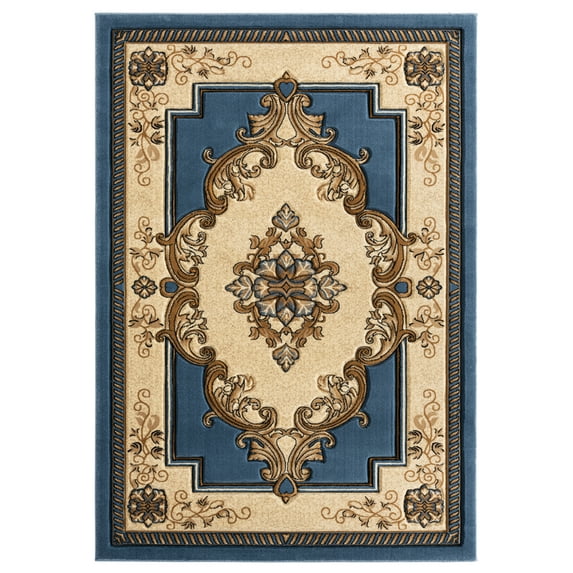 Designer Home Swan Area Rug 2050 10560 Fallon Blue Curls Petals 7' 10 x 7' 10" Round