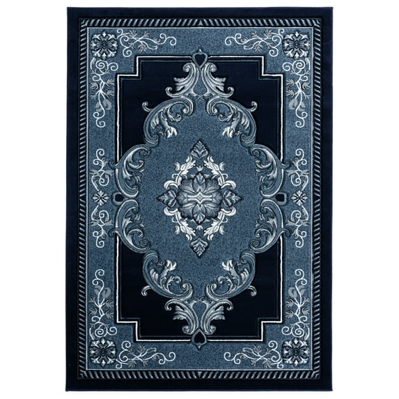Designer Home Swan Area Rug 2050 10564 Fallon Navy Bulbs Medallion 7' 10 x 7' 10" Round