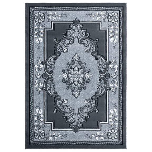 Designer Home Swan Area Rug 2050 10572 Fallon Grey Medallion Curls 7' 10 x 7' 10" Round