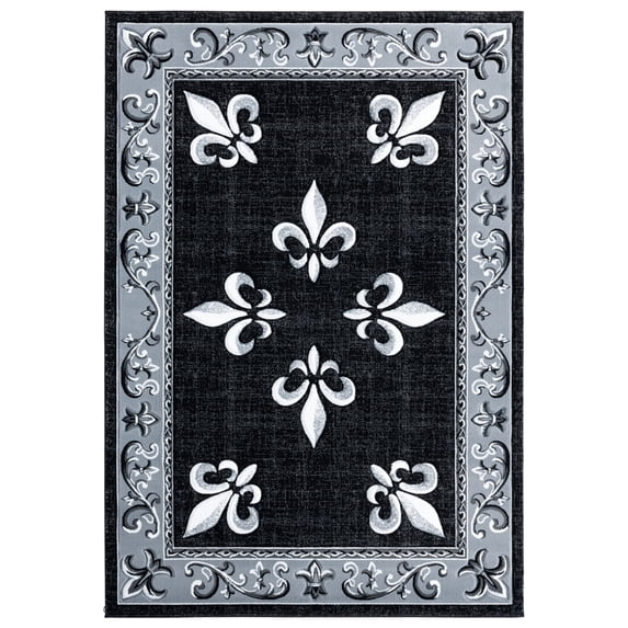 Designer Home Swan Area Rug 2050 11070 Casselton Black Scrolls Curves 7' 10 x 7' 10" Round
