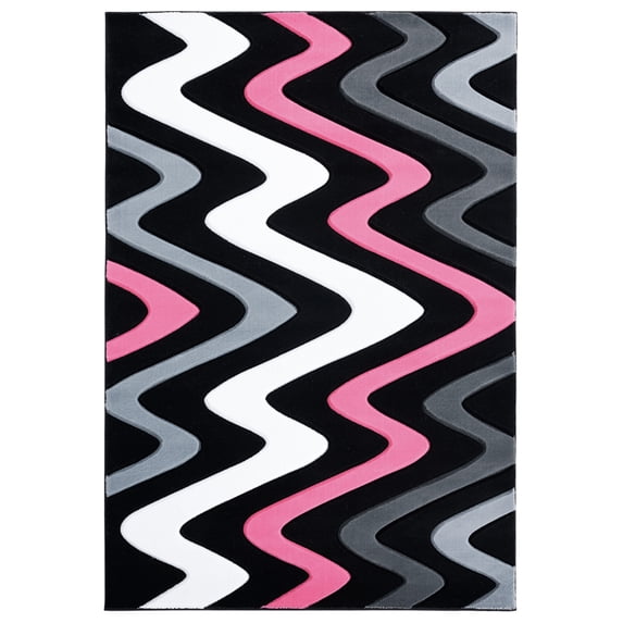 Designer Home Swan Area Rug 2050 11186 Embezzle Pink Waves Angled 7' 10" x 10' 6" Rectangle