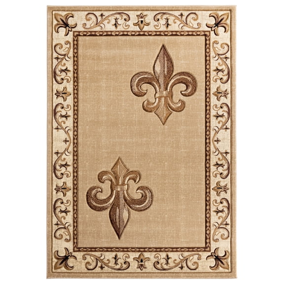 Designer Home Swan Area Rug 2050 11226 Lilium Beige Flur De Lis Curls 1' 10" x 2' 8" Rectangle