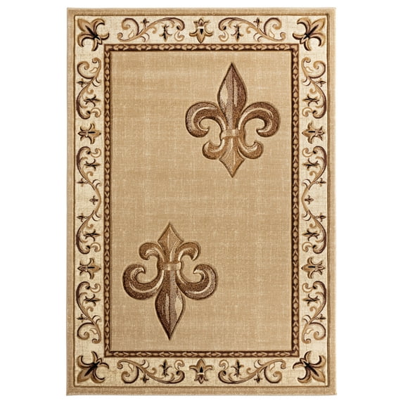 Designer Home Swan Area Rug 2050 11226 Lilium Beige Flur De Lis Curls 7' 10 x 7' 10" Round