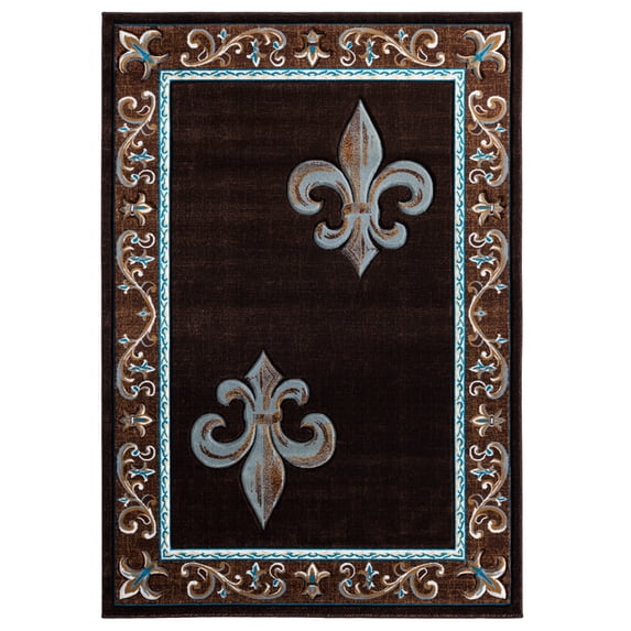 Designer Home Swan Area Rug 2050 11250 Lilium Brown Curves Flur De Lis 7' 10 x 7' 10" Round