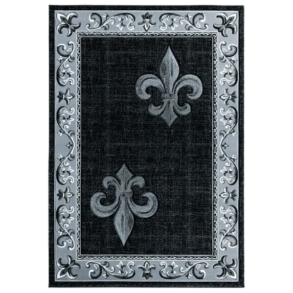 Designer Home Swan Area Rug 2050 11272 Lilium Grey Curls Scrolls 5' 3" x 7' 6" Rectangle