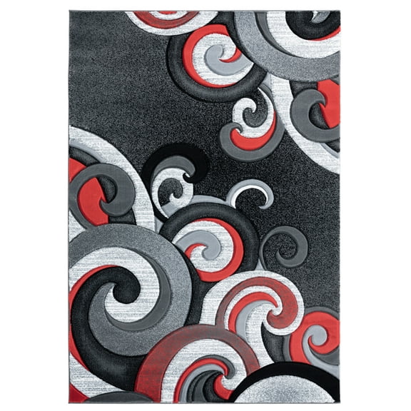 Designer Home Swan Area Rug 2050 11330 Rhiannon Red Stripes Curls 5' 3" x 7' 6" Rectangle