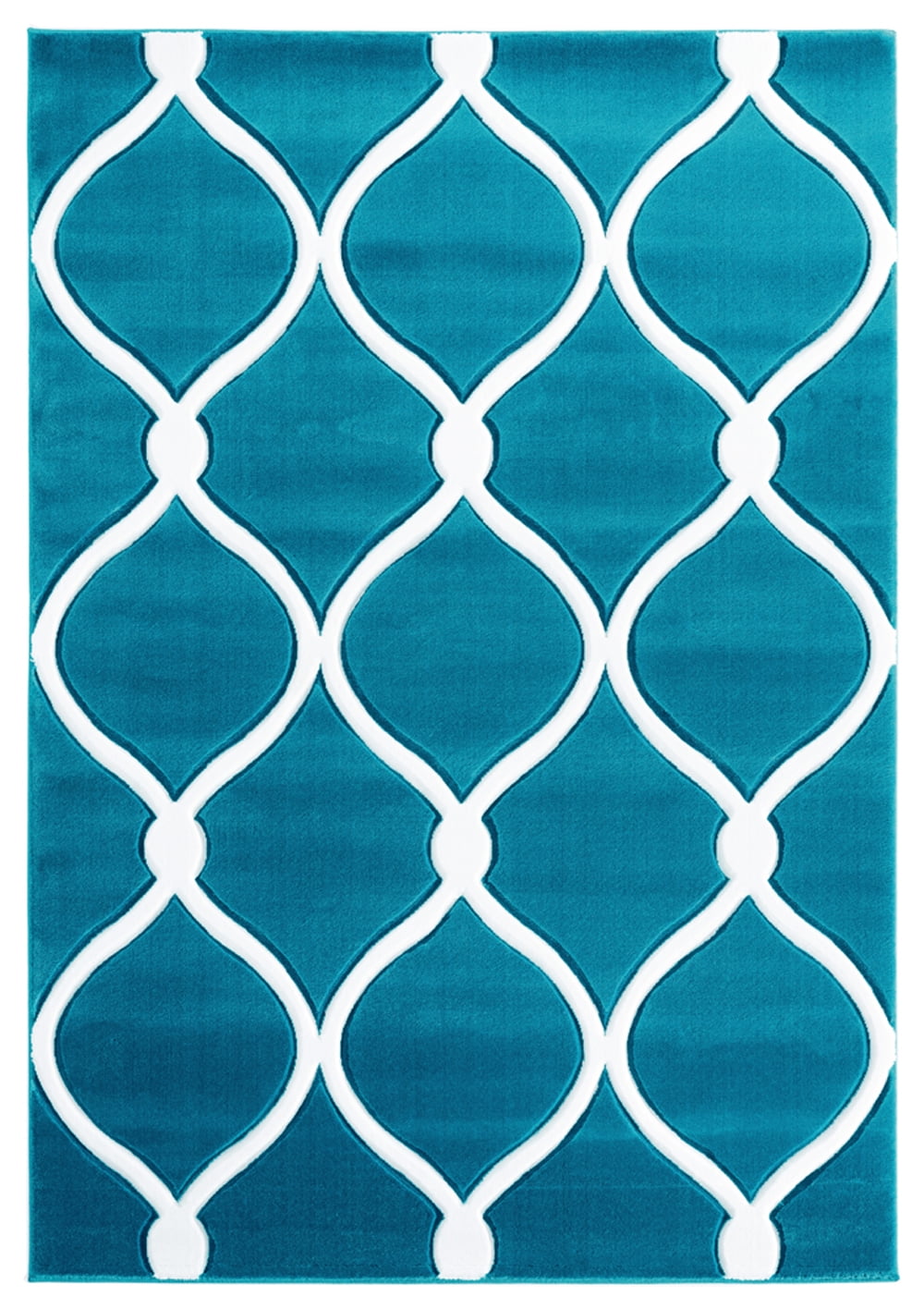 Turquoise and White Synthetic Rectangular Trellis Area Rug