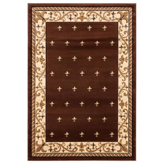 Designer Home Swan Area Rug 2050 11650 Wington Brown Bricks Flur De Lis 2' 7" x 7' 4" Rectangle