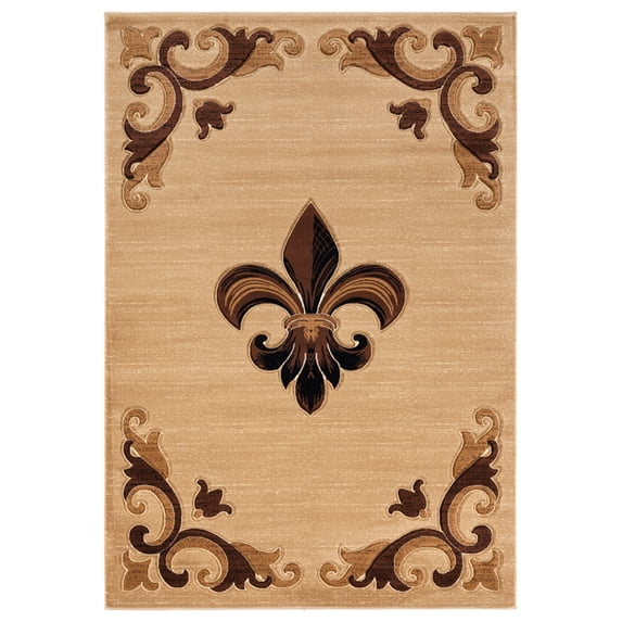Designer Home Swan Area Rug 2050 11726 Barnsley Beige Flur De Lis Solid 2' 7" x 7' 4" Rectangle