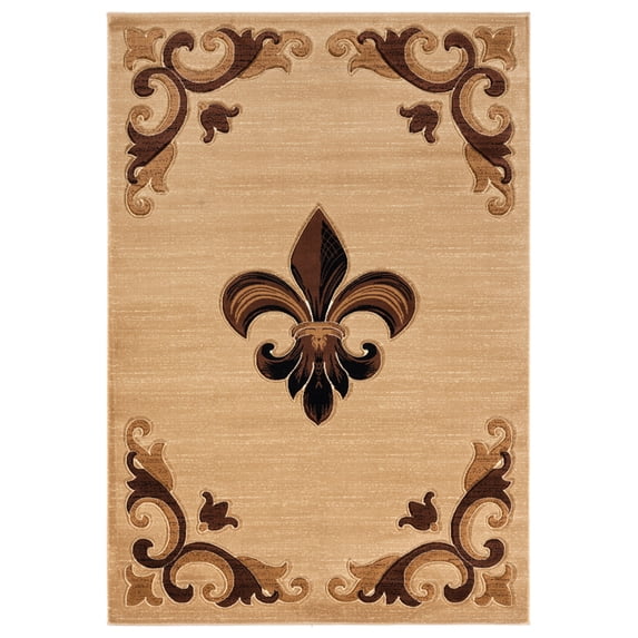 Designer Home Swan Area Rug 2050 11726 Barnsley Beige Flur De Lis Solid 5' 3" x 7' 6" Rectangle