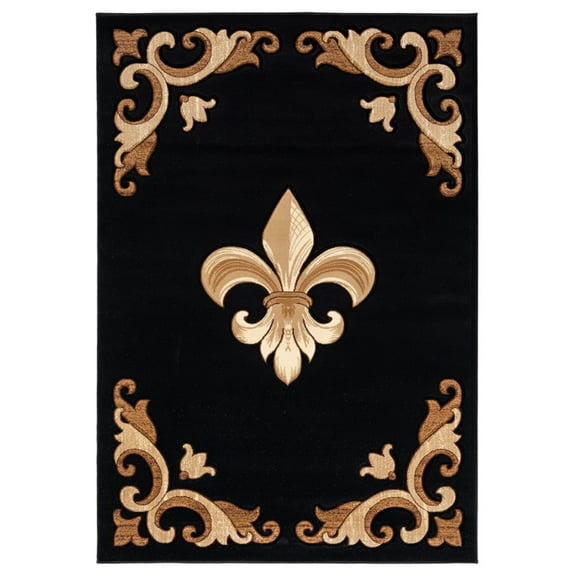Designer Home Swan Area Rug 2050 11770 Barnsley Black Scrolls Petals 1' 10" x 2' 8" Rectangle