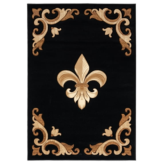 Designer Home Swan Area Rug 2050 11770 Barnsley Black Scrolls Petals 7' 10 x 7' 10" Rectangle
