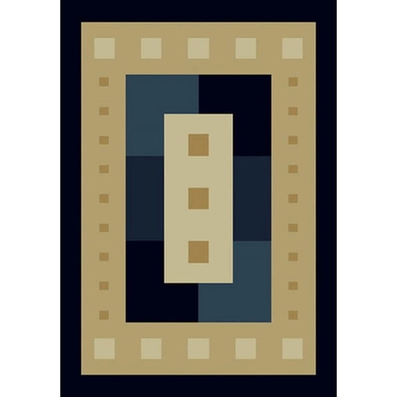 Designer Home Urban Area Rug 040-36864 Times Square Navy Boxes Squares 7' 10" x 10' 6" Rectangle