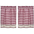 thumbnail image 1 of Designer Home Window Panel Curtain Tier Pair Kitchen Drape Plaid Gingham Checked Burgundy Checkered Panel, 1 of 6