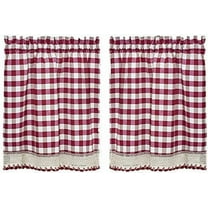 Designer Home Window Panel Curtain Tier Pair Kitchen Drape Plaid Gingham Checked Burgundy Checkered Panel
