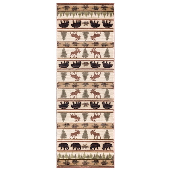 Designer Home Woodlands Area Rug 2055 40226 Adler Beige Banded Trees 2' 7" x 7' 4" Rectangle