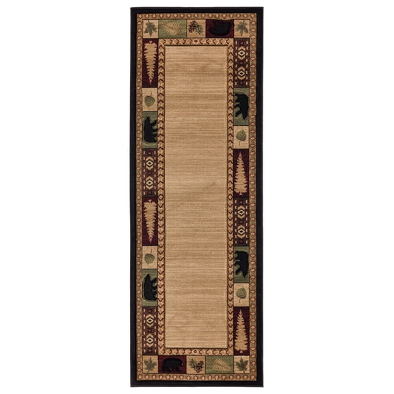 Designer Home Woodlands Area Rug 2055 40426 Homestead Beige Trees Leaves 2' 7" x  7' 4" Rectangle