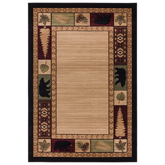 Designer Home Woodlands Area Rug 2055 40426 Homestead Beige Trees Leaves 5' 3" x 7' 6" Rectangle