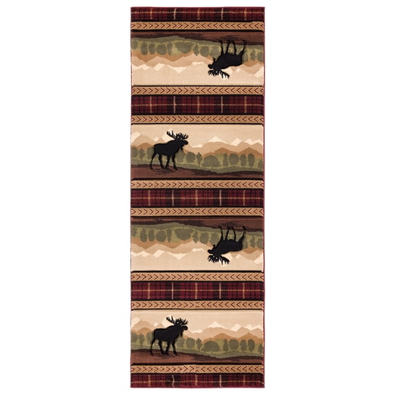 Designer Home Woodlands Area Rug 2055 40726 Rose Hill Beige Plaid Rows 2' 7" x 7' 4" Rectangle