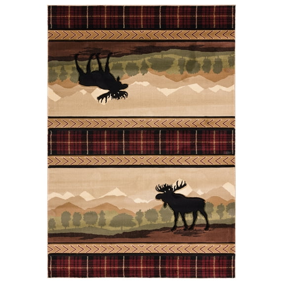 Designer Home Woodlands Area Rug 2055 40726 Rose Hill Beige Plaid Rows 7' 10" x 10' 6" Rectangle