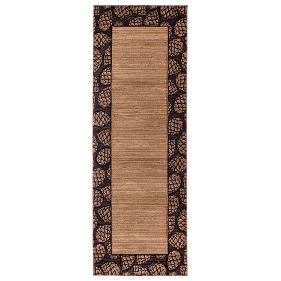 Designer Home Woodlands Area Rug 2055 41026 Pine Border Beige Lined Acorns 2' 7" x 7' 4" Rectangle