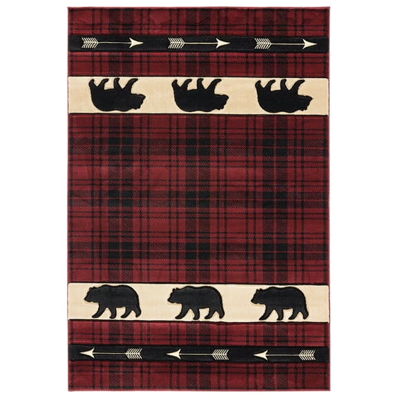 Designer Home Woodlands Area Rug 2055 41434 Tartan Bear Burgundy 1' 10" x 2' 8" Rectangle