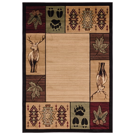 Designer Home Woodlands Area Rug 2055 41526 Maddox Beige Cubed Deer 1' 10" x 2' 8" Rectangle