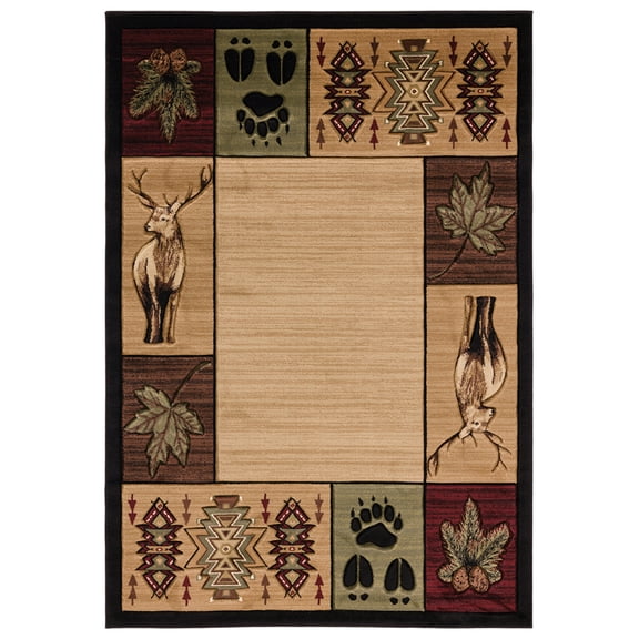 Designer Home Woodlands Area Rug 2055 41526 Maddox Beige Cubed Deer 2' 7" x  4' 2" Rectangle