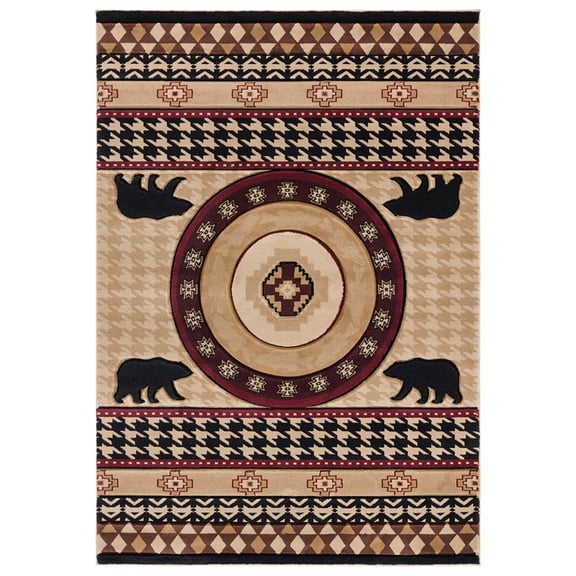 Designer Home Woodlands Area Rug 2055 41626 Haven Beige Rings Bears 5' 3" x 7' 6" Rectangle