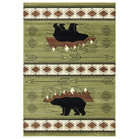 Designer Home Woodlands Area Rug 2055 41845 Timberland Green Arrows Bears 5' 3" x 7' 6" Rectangle
