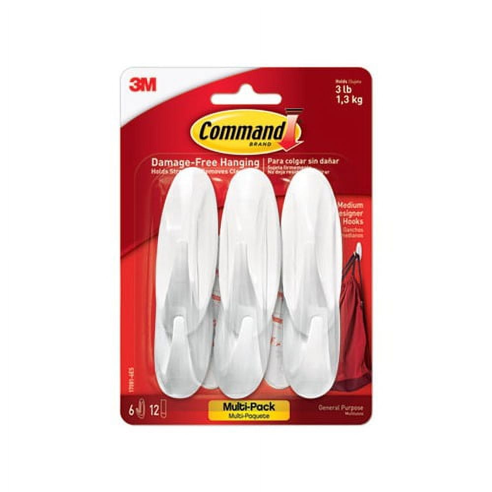 Designer Hooks Plastic, White, 3 lb Cap, 6 Hooks and 12 Strips/Pack