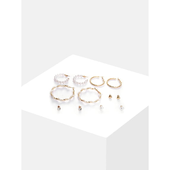 SOHI Women's White Pack Of 6 Multi-Layer Earrings