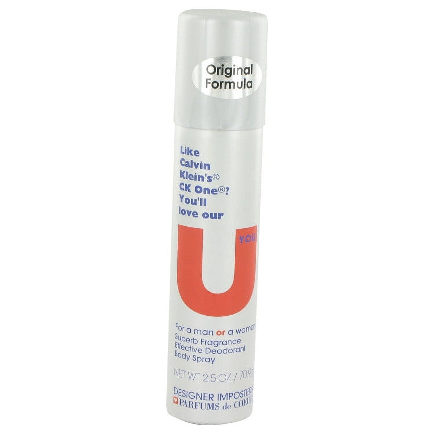 Designer Imposters U You Perfume by Parfums de Coeur Deodorant Body Spray (Unisex) 2.5 Oz(pack of 4)