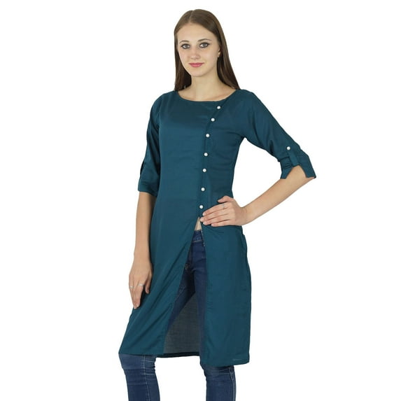 Designer Indian Bollywood Kurta Women Cotton Solid Kurti Casual Top Tunic Dress