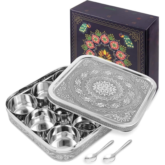Designer Indian Spice Tin Stainless Steel Masala Dabba LARGE Curry Cooking Spice Tiffin Tin Box Kitchen Masala Container Spice Container Compartments Storage Set