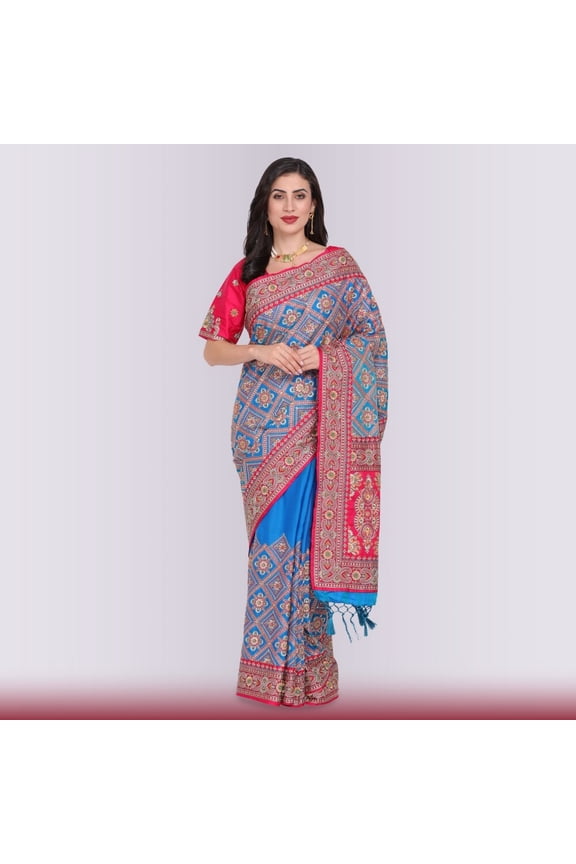 Designer Indian Wedding Sari Size: S, Color: Blue