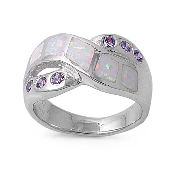Designer Infinity White Simulated Opal Ring Sterling Silver Size 10
