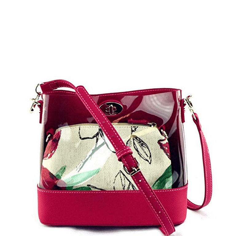 Designer Inspired 2 in 1 Floral Transparent TurnLock PVC Clear Crossbody  Handbag 